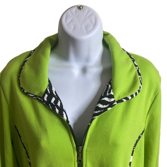 Cafe Au Lait zip front green with zebra print detail jacket size XL - Picture 9 of 9
